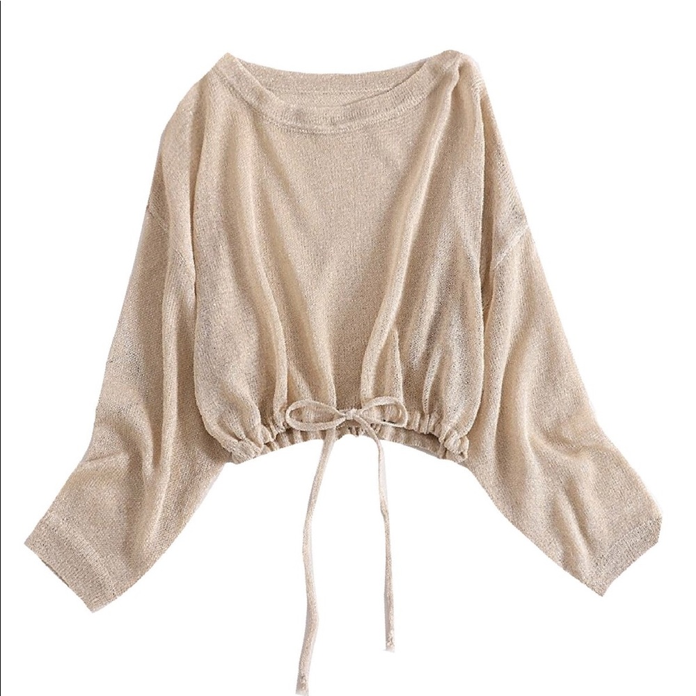 Drawstring Sheer Lightweight Sweater